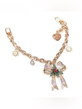 Jacqueline Kent Gold Bow Chain for Bags or Cups with Pink & Green Accents